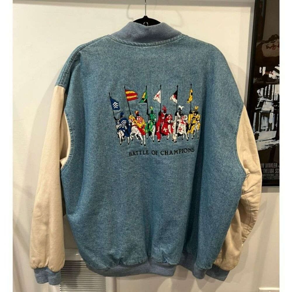 Vintage Medieval Times Battle of Champions Denim Bomber Jacket XL